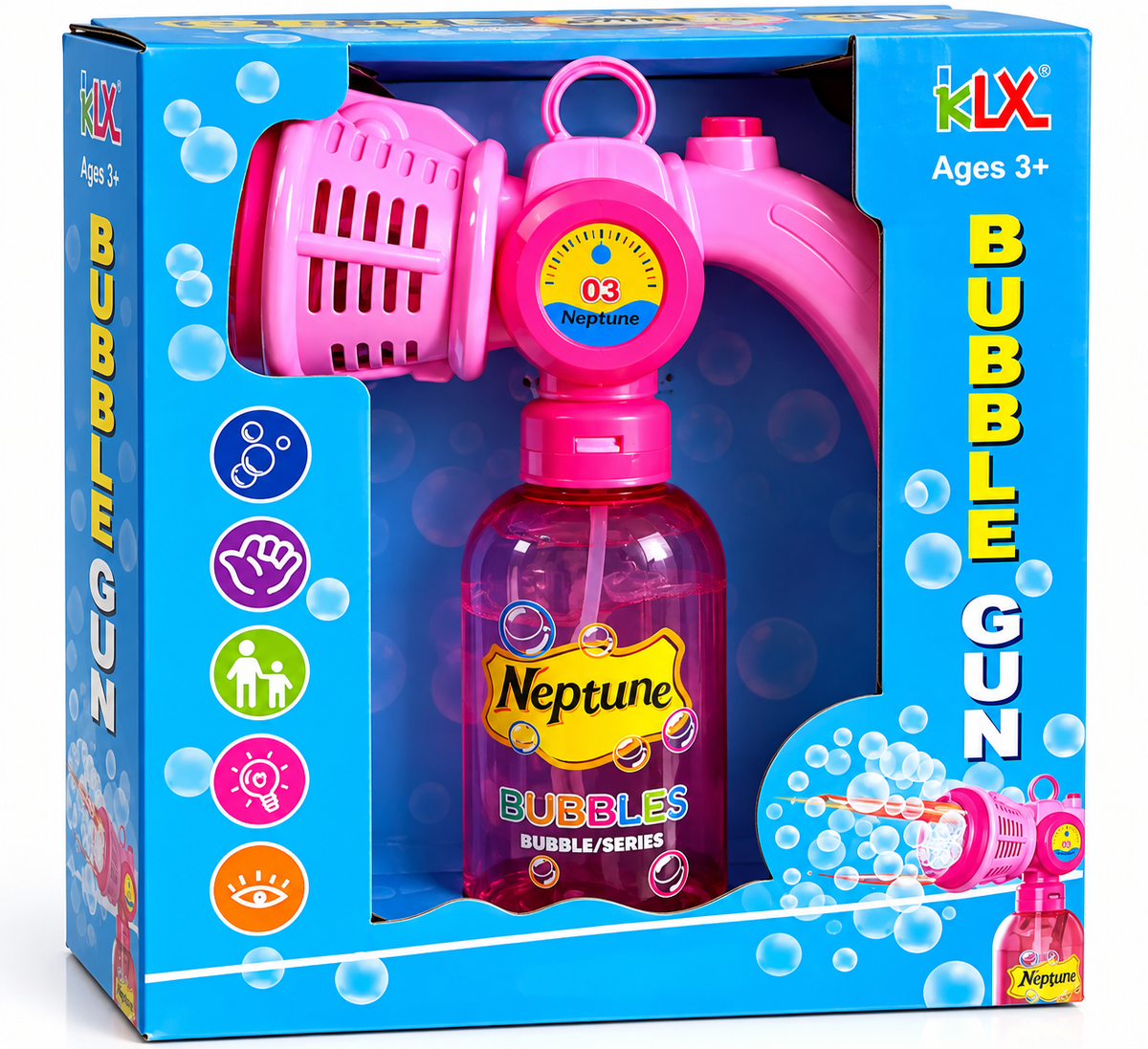 Neptune Bubble Gun – Automatic Bubble Blower Toy with Bubble Solution – Pink