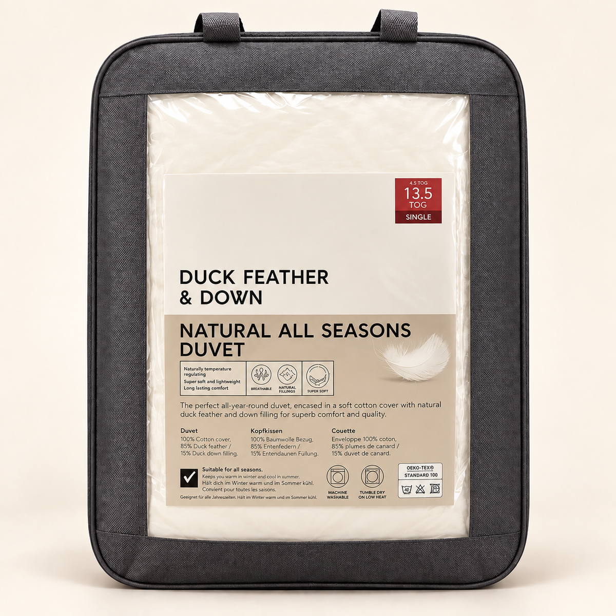 Feather & down natural all seasons Duvet, Size Single β 13.5 Tog