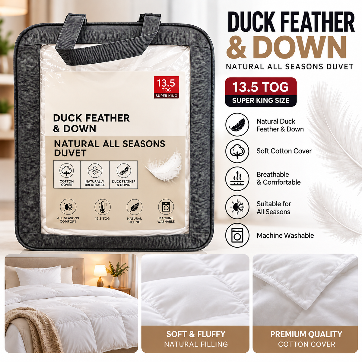 Feather & down natural all seasons Duvet (Super King) β 13.5 Tog