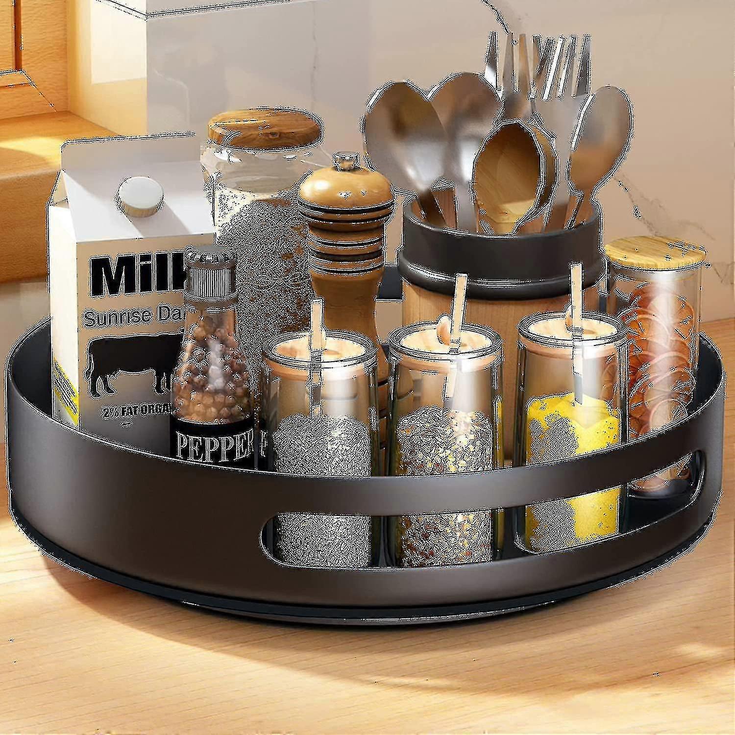 Lazy Susan – 25.4 cm Black Metal Steel Revolving Shelf, Kitchen Cupboard Organizer & Storage Solution