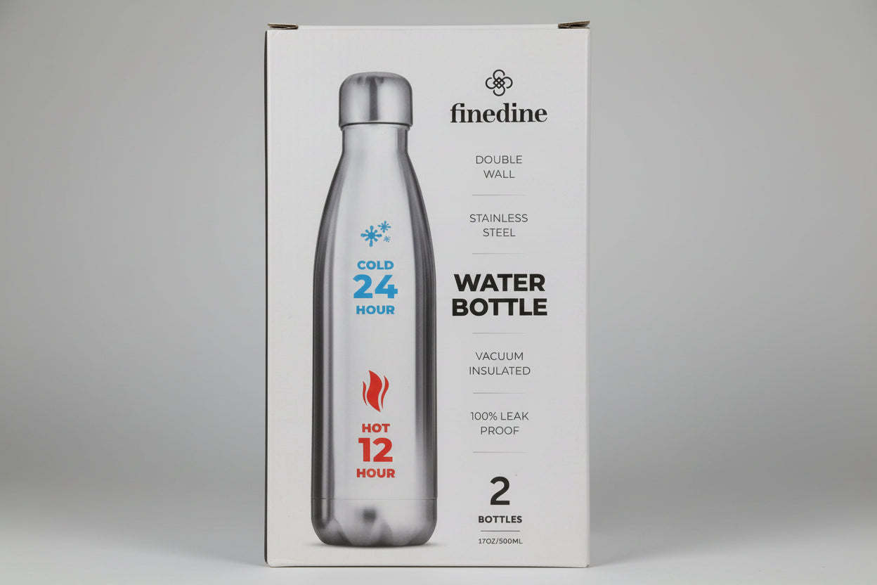 Finedine Stainless Steel Water Bottles Set, 500ml Insulated (Pack of 2)