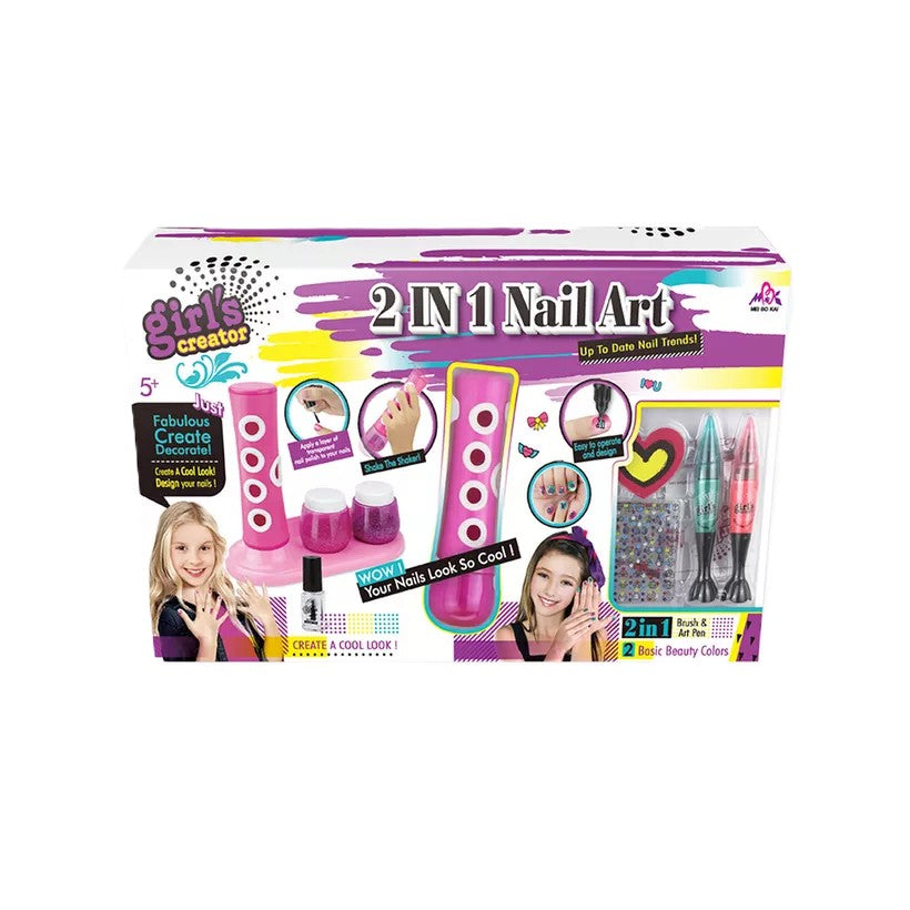 2-in-1 Nail Art Kit for Girls – DIY Nail Designs, Stickers & Polishes