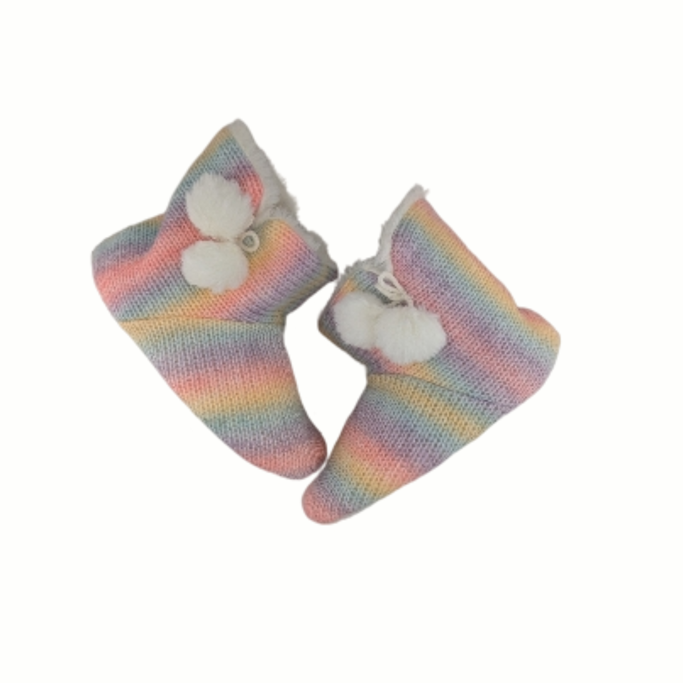 Rainbow Knit Slipper Boots with Pom Poms – Super Soft & Cosy