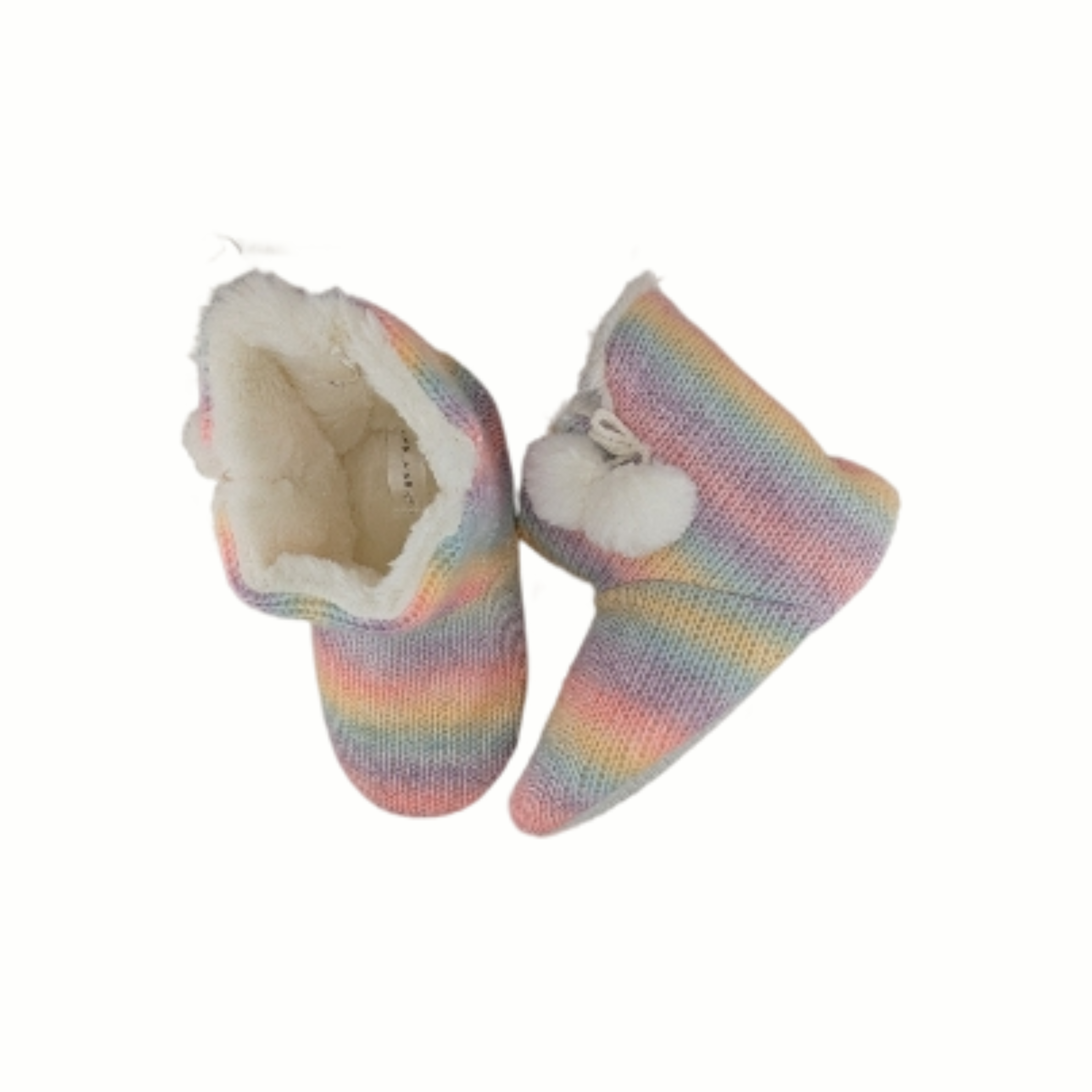 Rainbow Knit Slipper Boots with Pom Poms – Super Soft & Cosy