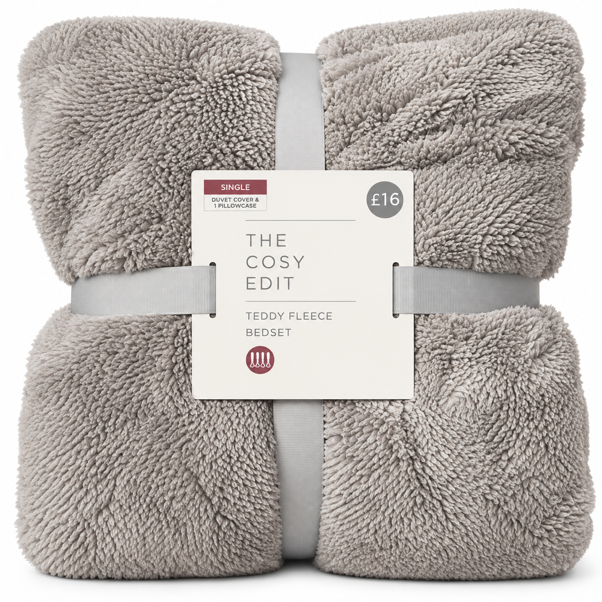 High St Premium Teddy Fleece Bedset,size Single – Grey