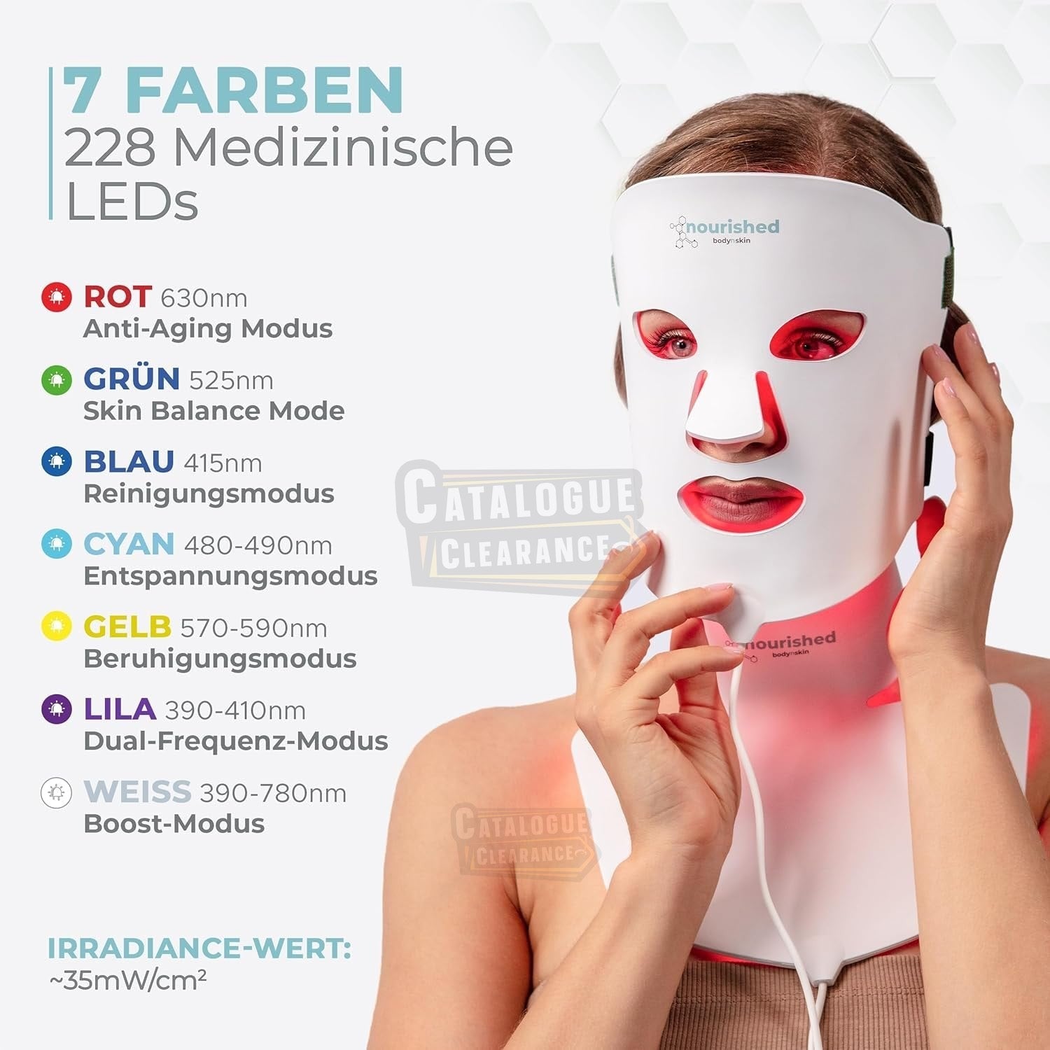 Nourished Body&skin LED Face & Neck Mask - 7 Colours for Anti-Aging & Rejuvenation