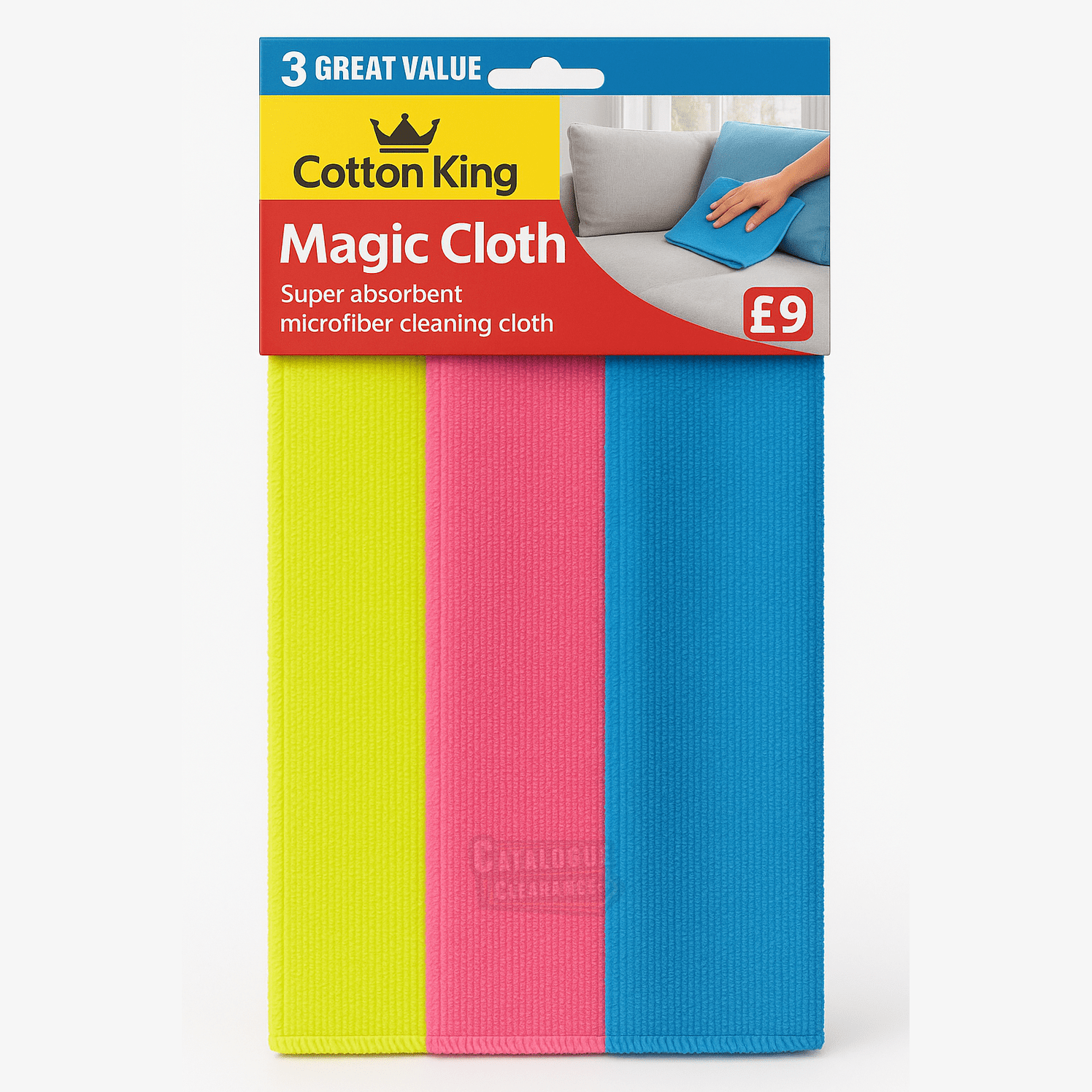 Cotton King Magic Cloth – 3-Pack Super Absorbent Microfiber Cleaning Cloths