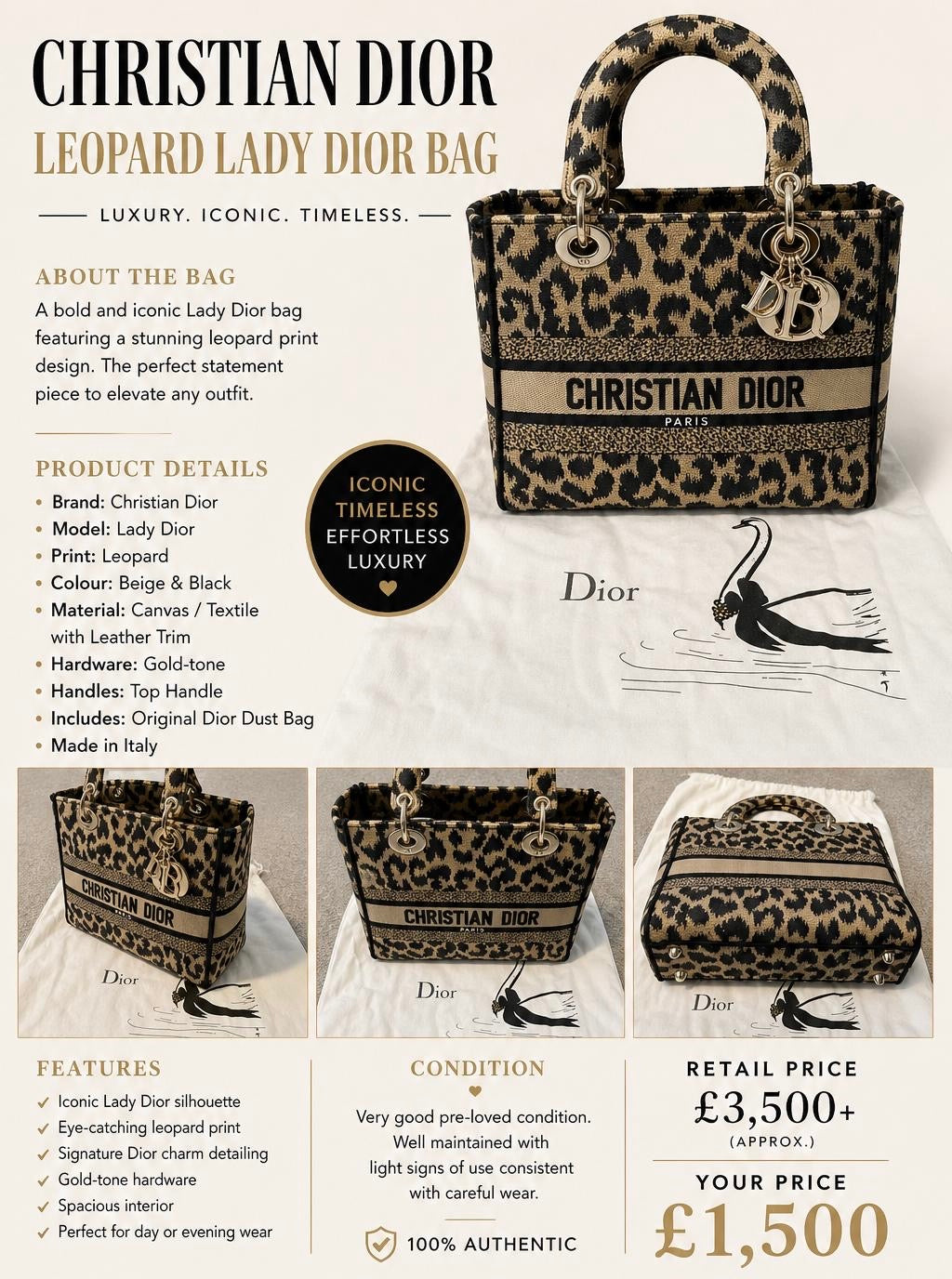 CHRISTIAN DIOR LEOPARD LADY DIOR BAG - PRELOVED