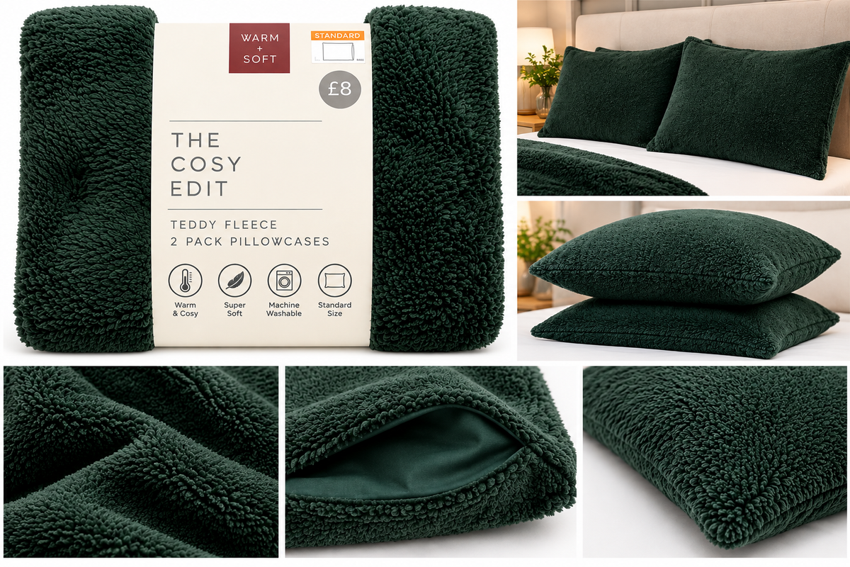 Luxury Teddy Fleece Pillowcases – Forest Green | 2 Pack | Standard Size