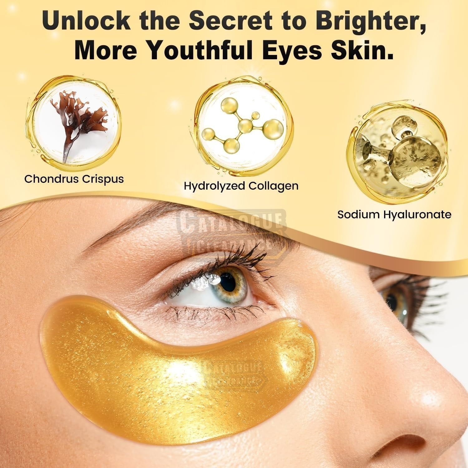 24K Gold Under Eye Patches - 50 Pairs Gel Pads with Collagen & Hyaluronic Acid for Dark Circles, Puffy Eyes, Wrinkle Removal, Dermatologically Tested