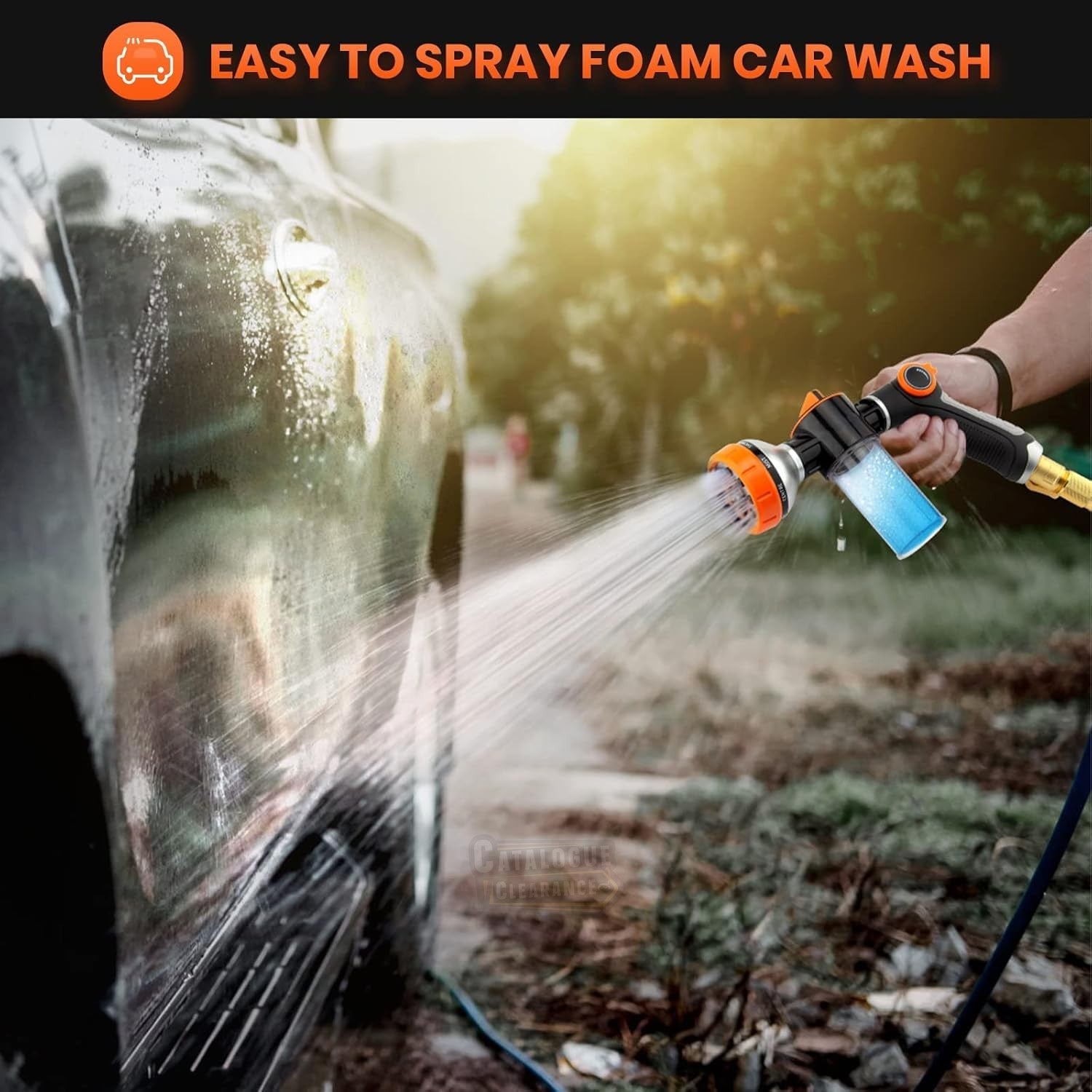 75ft Expandable Garden Hose with Brass Fittings & 10-Pattern Spray Nozzle + Soap Foam Gun