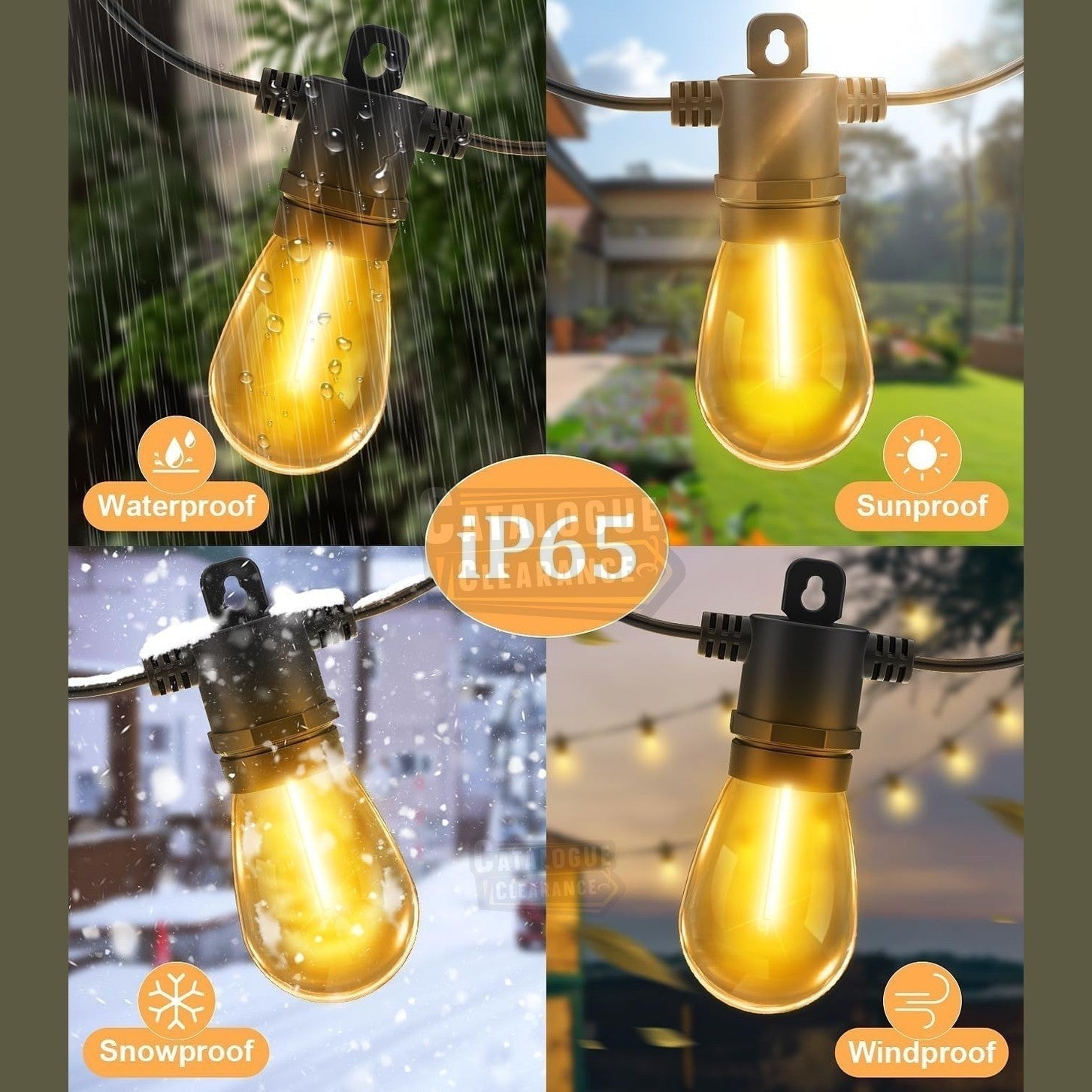 100ft Outdoor LED Festoon Lights - IP65 Waterproof Garden String Lights