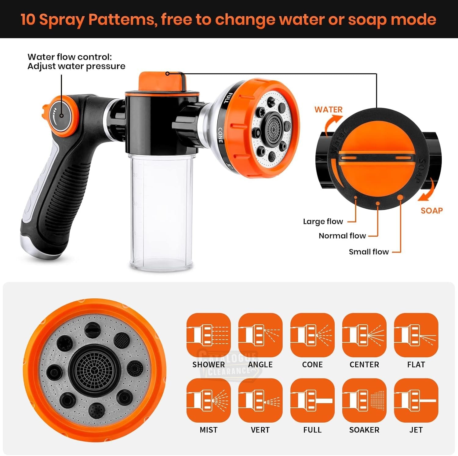 75ft Expandable Garden Hose with Brass Fittings & 10-Pattern Spray Nozzle + Soap Foam Gun