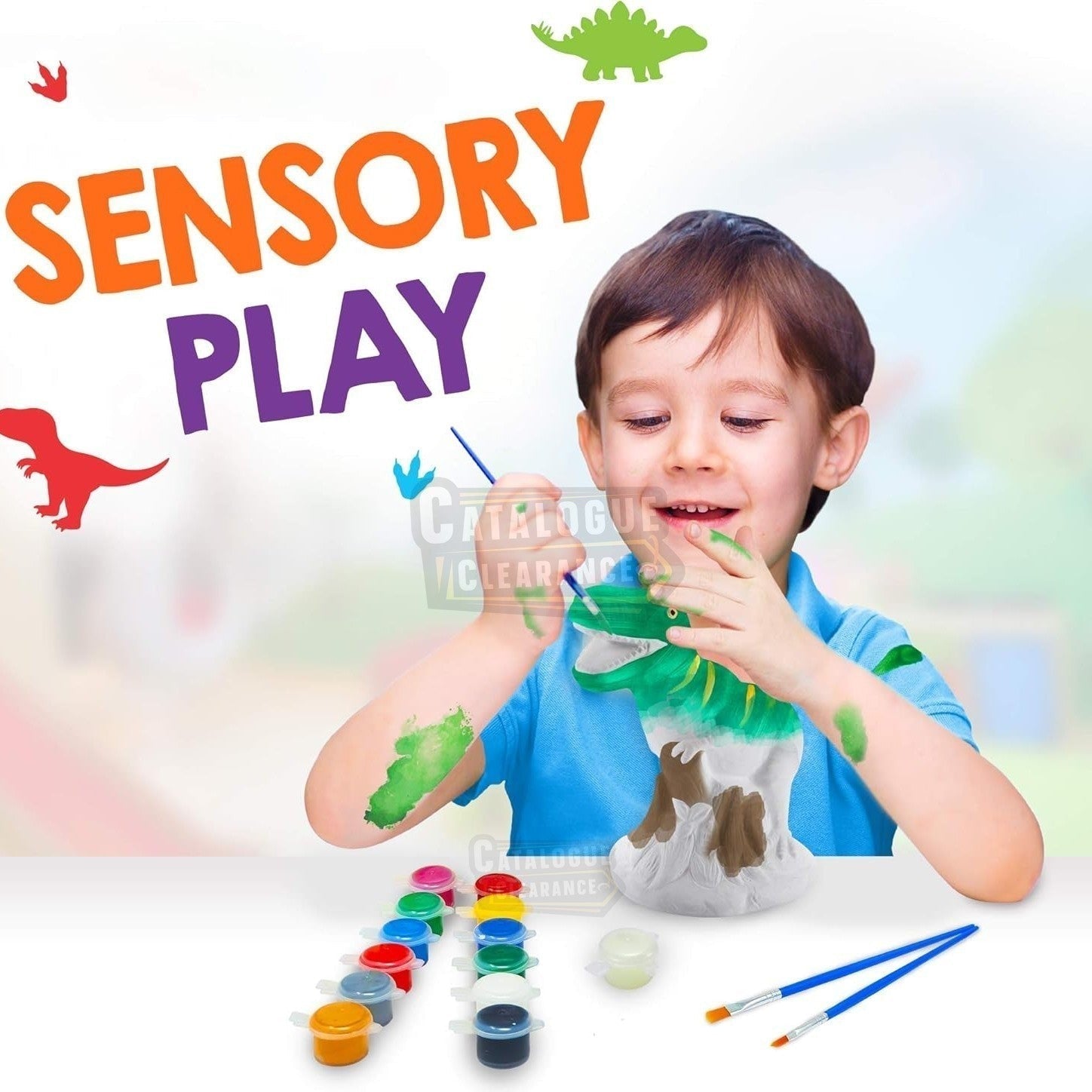 Paint Your Own Dinosaur Money Bank, Awesome Craft Kit with 13 Paint Colors