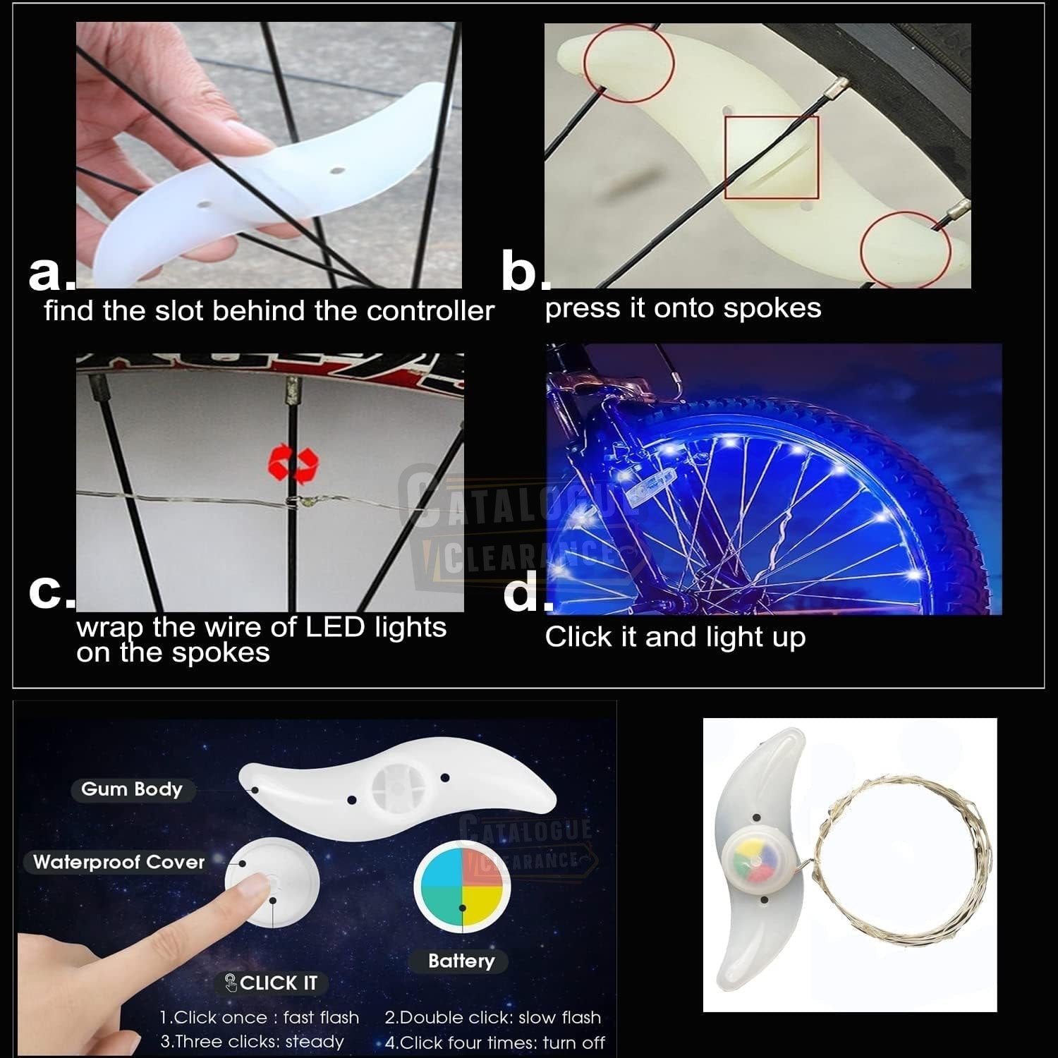 Bike Wheel Light, IP65 Waterproof, 3 Lighting Modes, Easy to Install