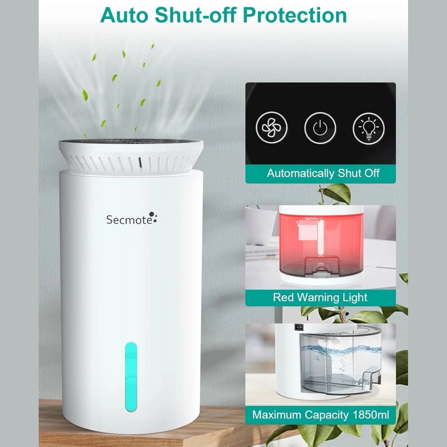 Secmote 1850ML Quiet Dehumidifier – Portable Moisture Control for Home