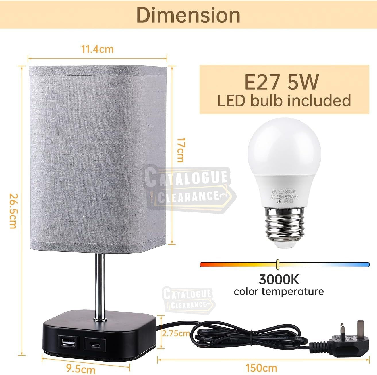 Table Touch Bedside Lamp – Rechargeable, 3-Way Dimmable with USB Charging Ports