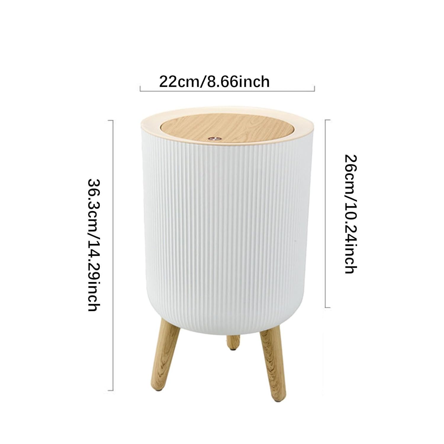 Ronyme 7L Trash Can with Press Lid – Elevated Waste Bin with Legs & Concealed Bag Holder (White)