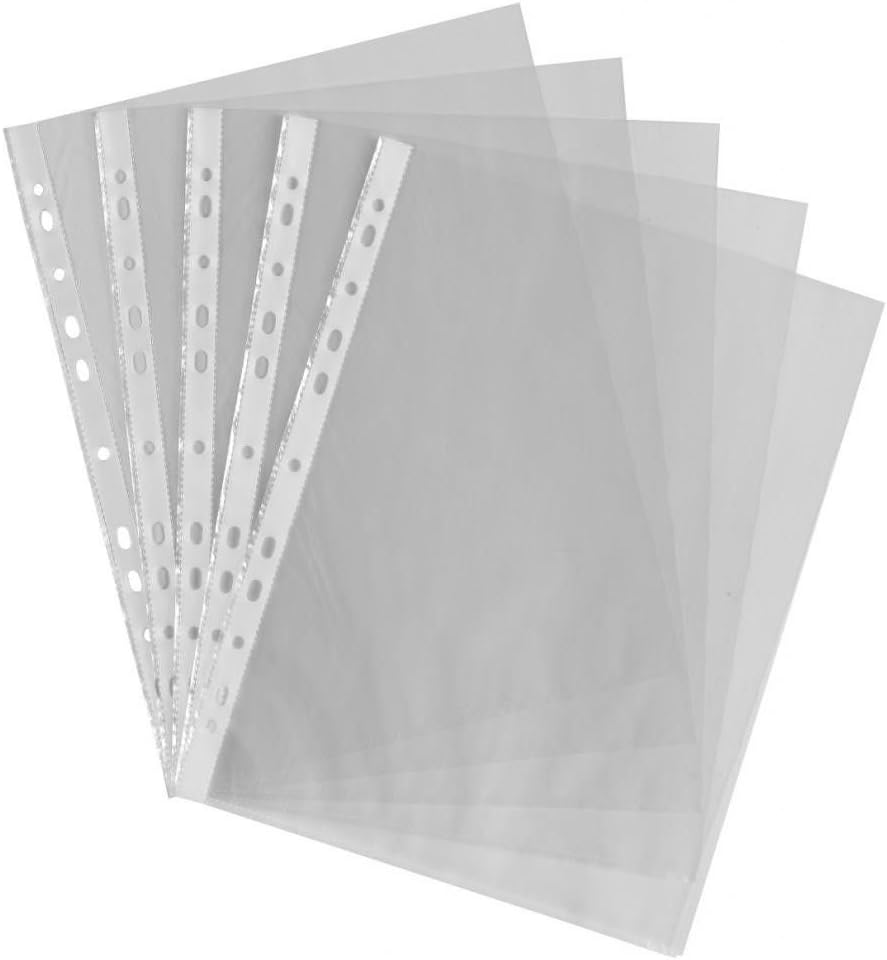 SMCO A4 Clear Plastic Punch Pockets – Pack of 100 Heavy Duty Filing Sleeves for Documents & Office Storage