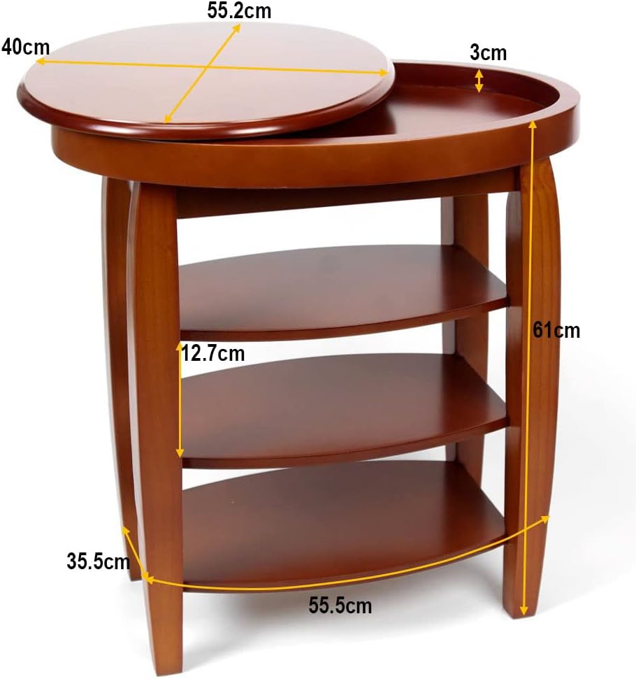 Swivel Top Side Table with Storage – Oak Effect Finish – 360° Rotating Table with Shelves -4428