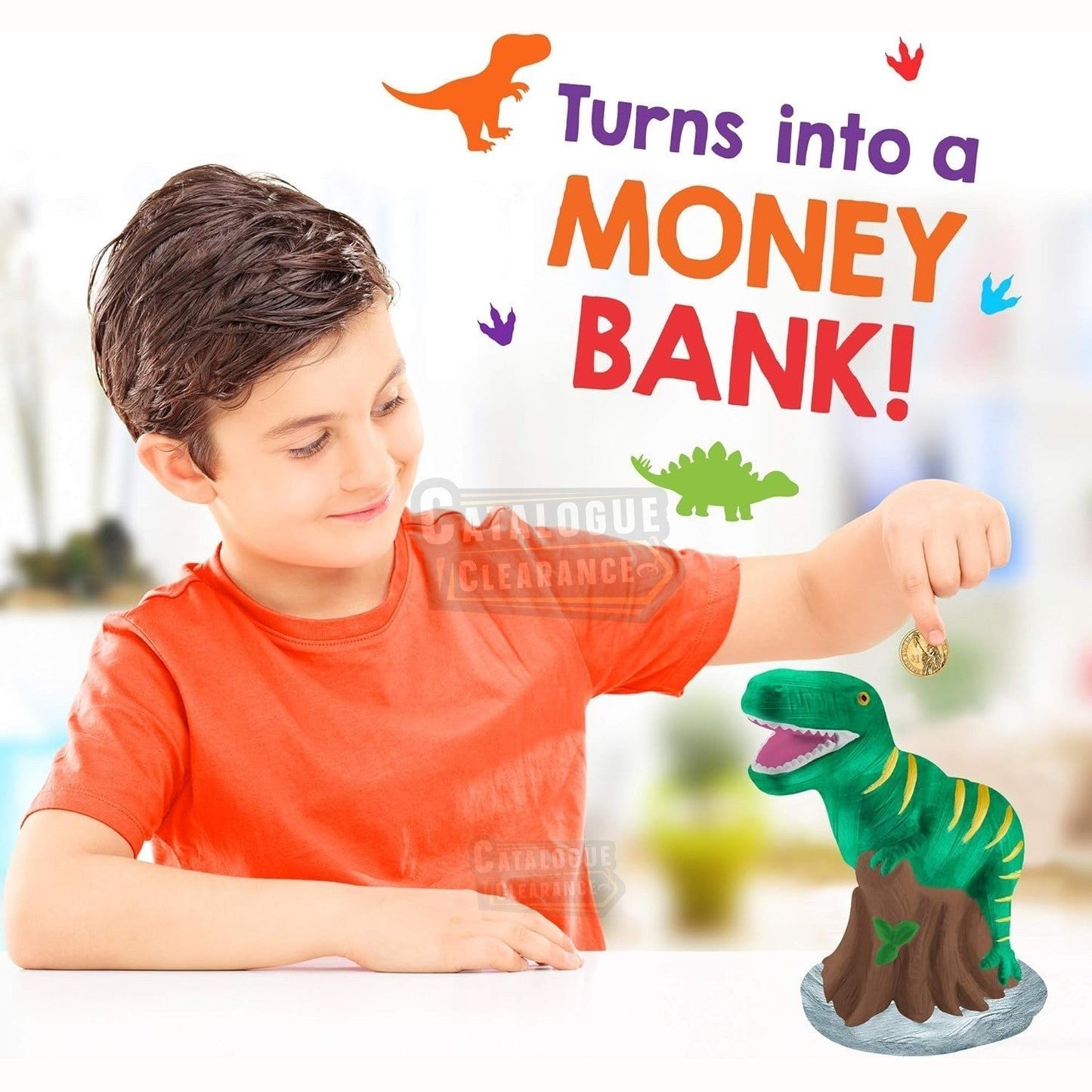 Paint Your Own Dinosaur Money Bank, Awesome Craft Kit with 13 Paint Colors