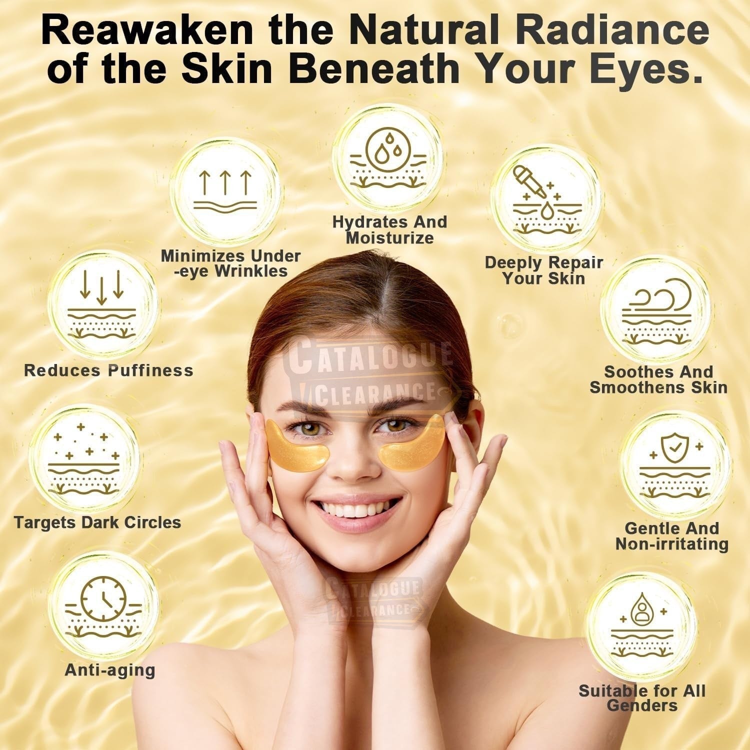 24K Gold Under Eye Patches - 50 Pairs Gel Pads with Collagen & Hyaluronic Acid for Dark Circles, Puffy Eyes, Wrinkle Removal, Dermatologically Tested