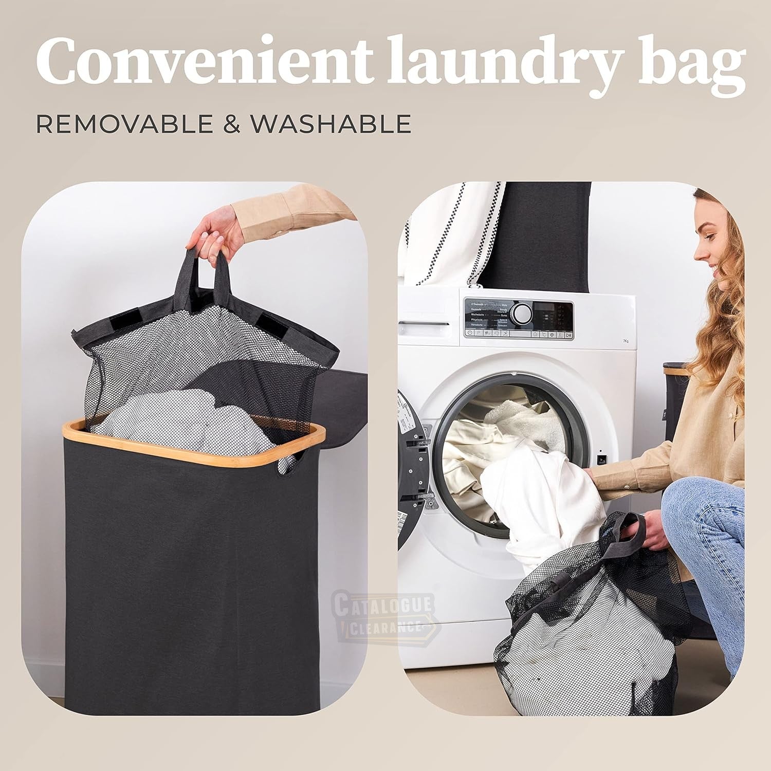 Adrian 100L Bamboo Laundry Hamper with Lid & Removable Bag