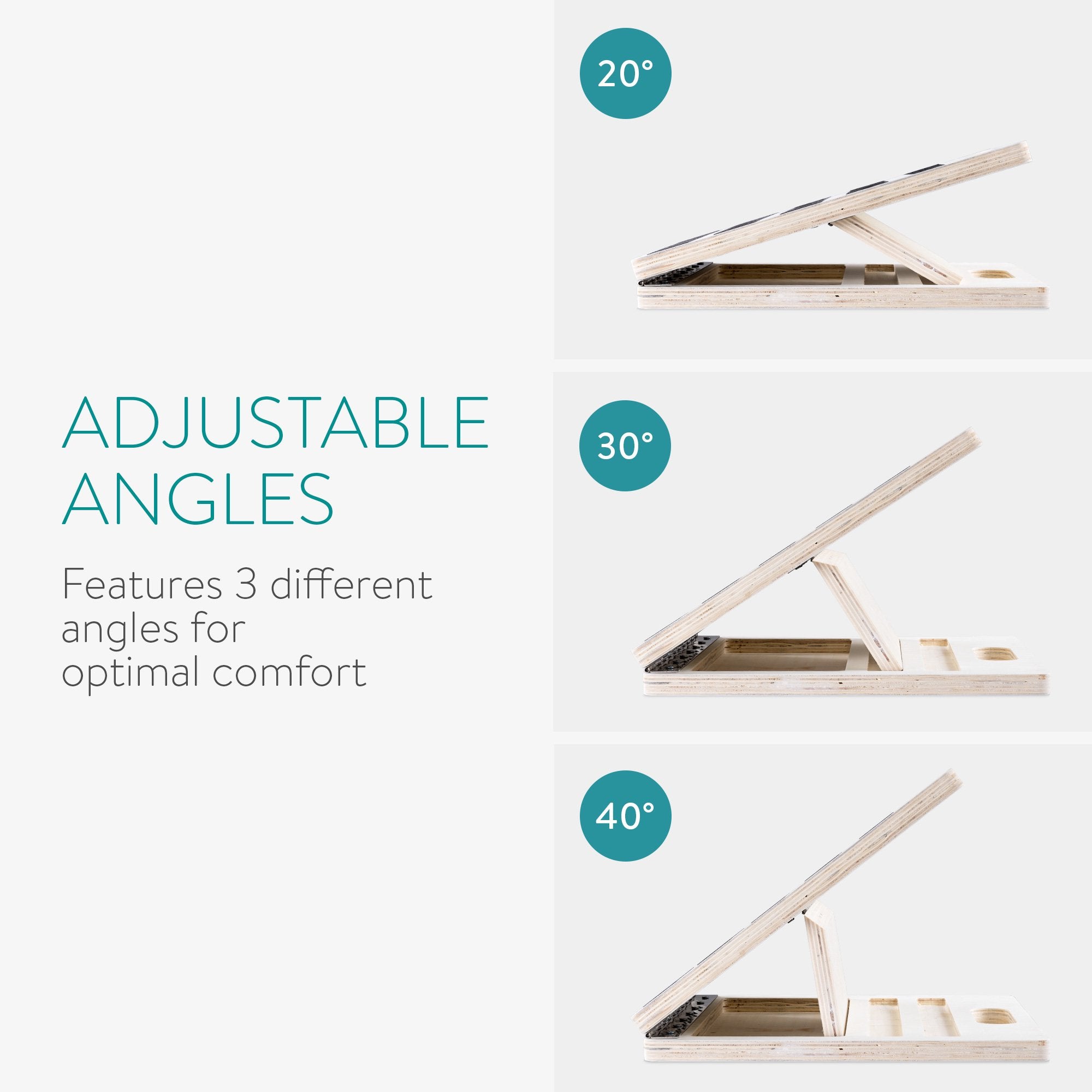 Navaris Adjustable Wooden Slant Board β Calf Stretcher Incline Board with Anti-Slip Grip β Foldable Exercise Wedge