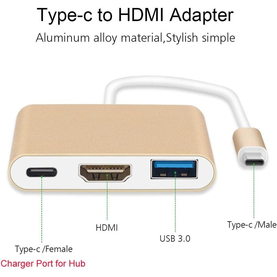 High-Performance USB-C 3-in-1 Multi-Port Adapter – 4K HDMI, USB 3.0, USB-C