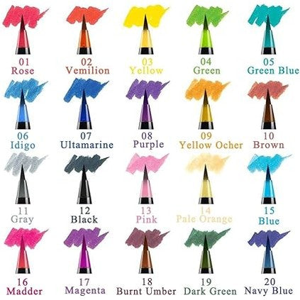 20-Colour Watercolour Brush Pen Set – Soft Flexible Tips for Journals, Art & Calligraphy