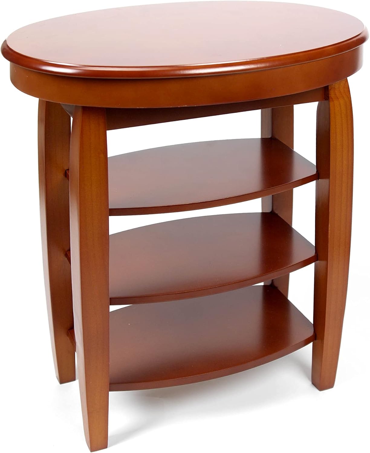 Swivel Top Side Table with Storage – Oak Effect Finish – 360° Rotating Table with Shelves -4428