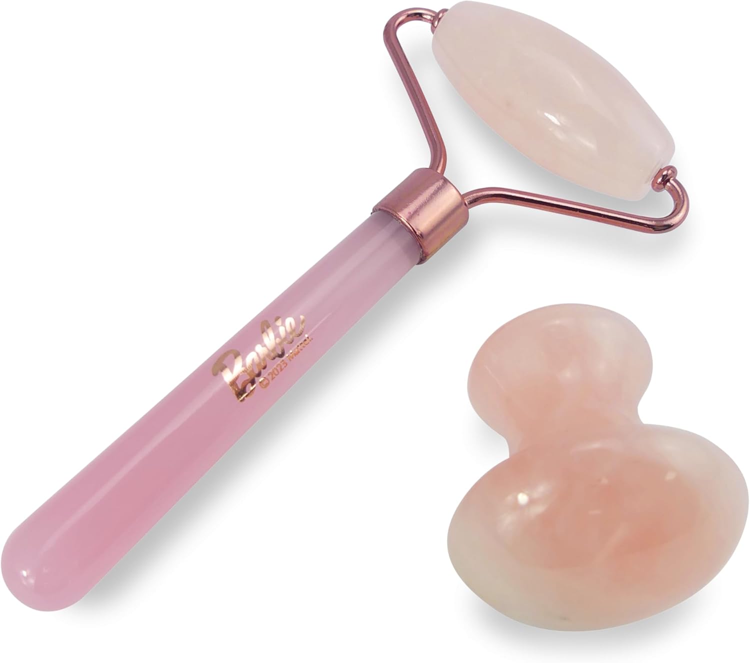 Barbie Rose Quartz Face Roller & Eye Massager Set – Cooling Facial Roller for Face, Neck & Under Eyes
