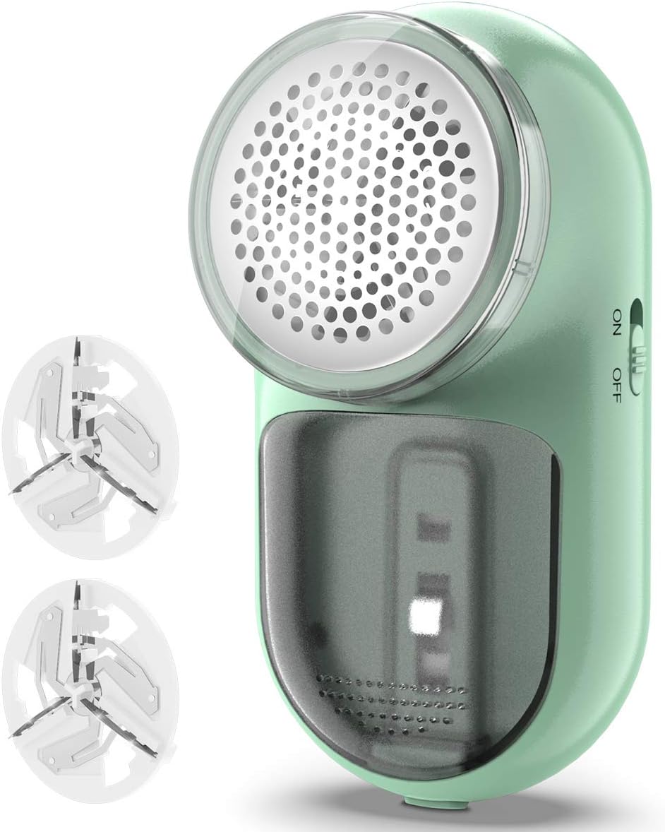 Homeasy 2-in-1 Fabric Shaver Electric Lint Remover & Manual Brush, 3 Stainless-Steel Blades, Green