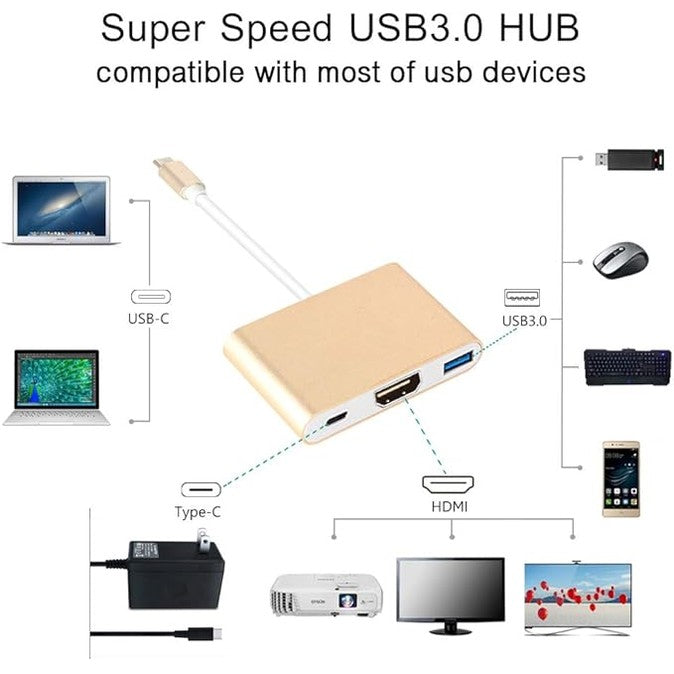 High-Performance USB-C 3-in-1 Multi-Port Adapter – 4K HDMI, USB 3.0, USB-C
