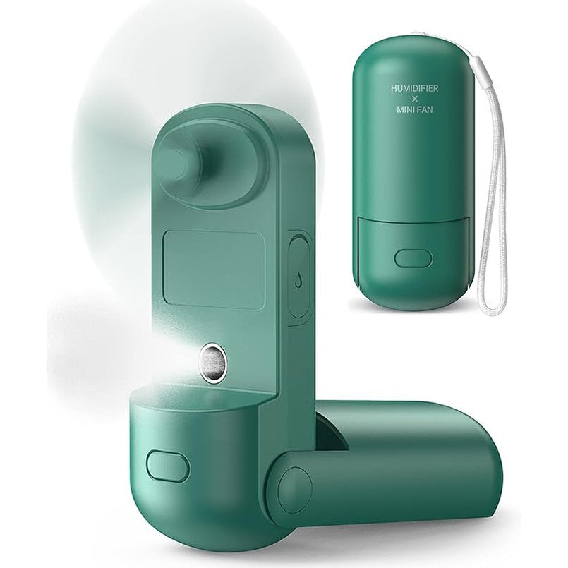 POWERbeast Portable Handheld Misting Fan – USB Rechargeable Mini Fan with 3 Speed Settings Green