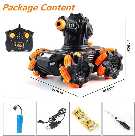 2.4G RC Battle Tank Stunt Car – Remote Control, 360° Rotation, Side Drift, Water Bomb Shooting & Music