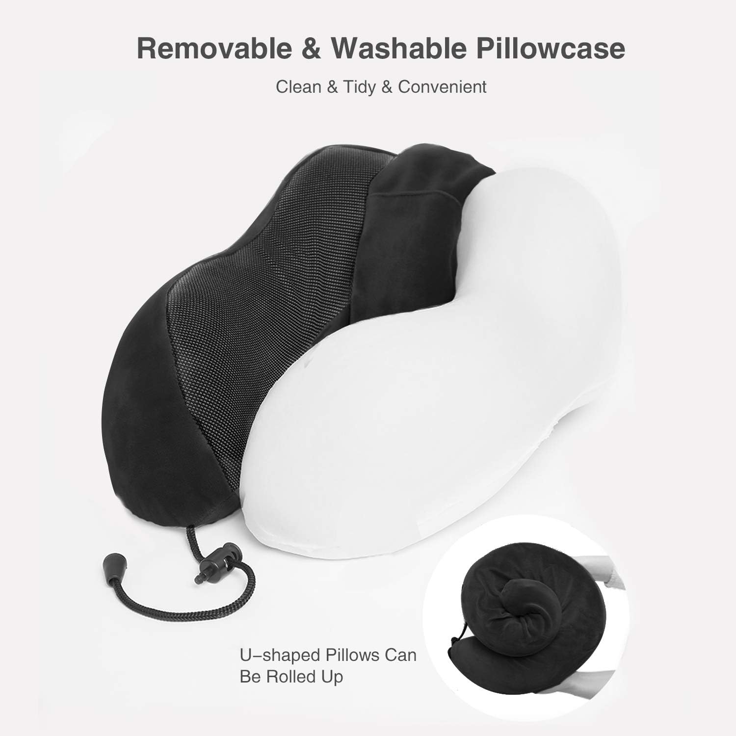 GorillaGrip Memory Foam Travel Neck Pillow – Adjustable 360° Support with Washable Cover – Black