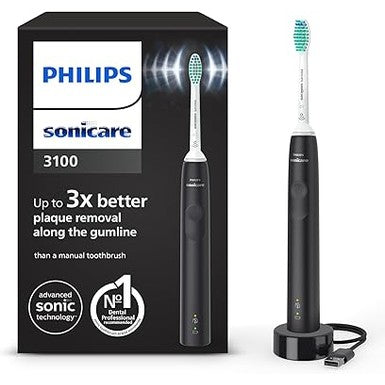 Philips Sonicare 3100 Series Electric Toothbrush – Sonic Cleaning, Pressure Sensor, Built-in Timer, Black
