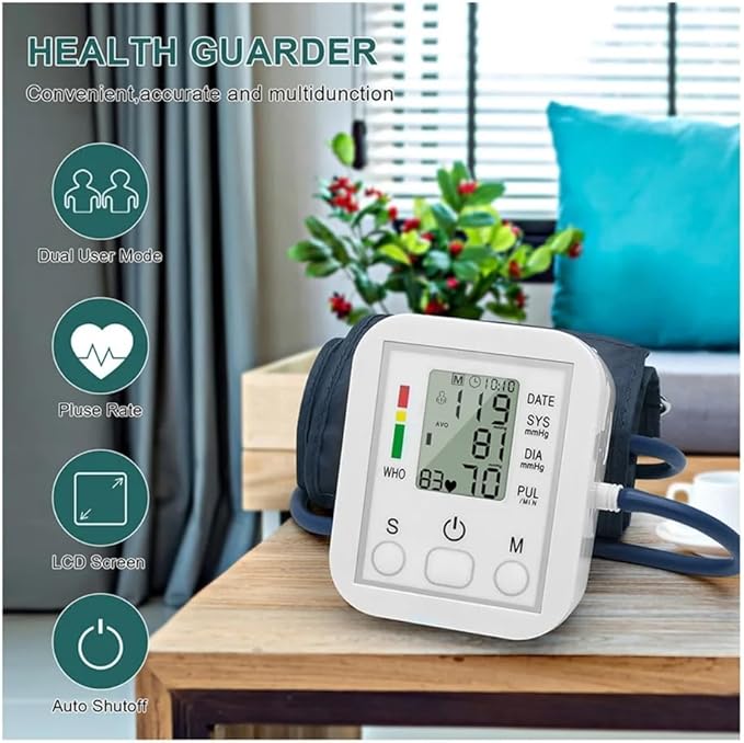 Digital Automatic Blood Pressure Monitor Upper Arm BP Machine Heart Rate Sphygmomanometer Pressure Meter Tonometer for Measuring Arterial Pressure