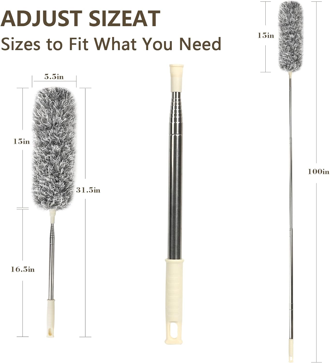 Extendable Microfiber Feather Duster – 100" Telescopic Stainless Steel Cleaning Tool