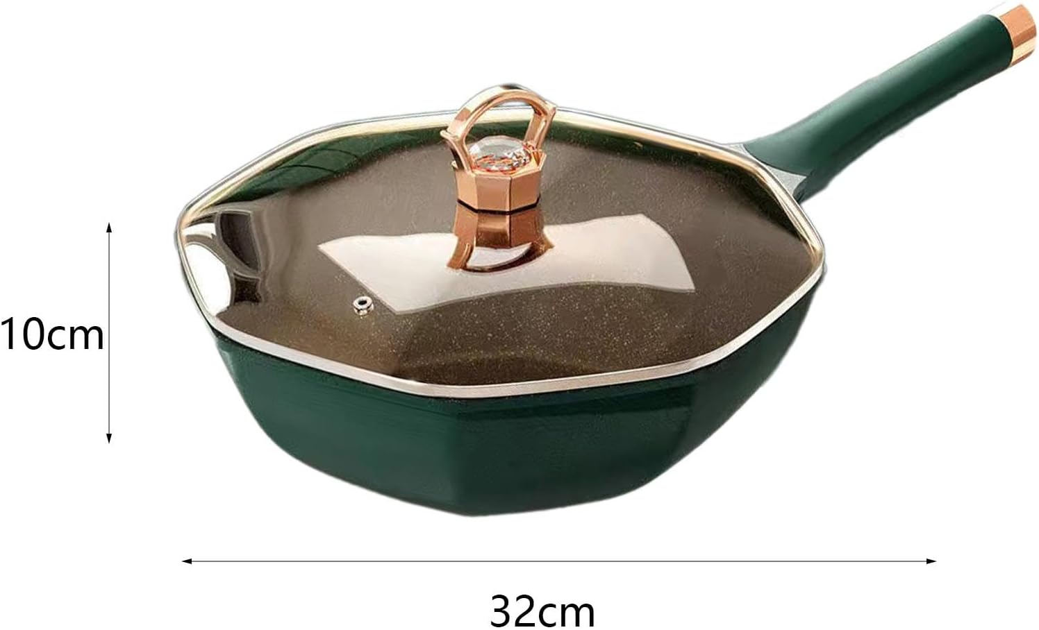 Octagonal Non-Stick Frying Pan with Lid – Portable Cooking Wok Pan Green 32cm