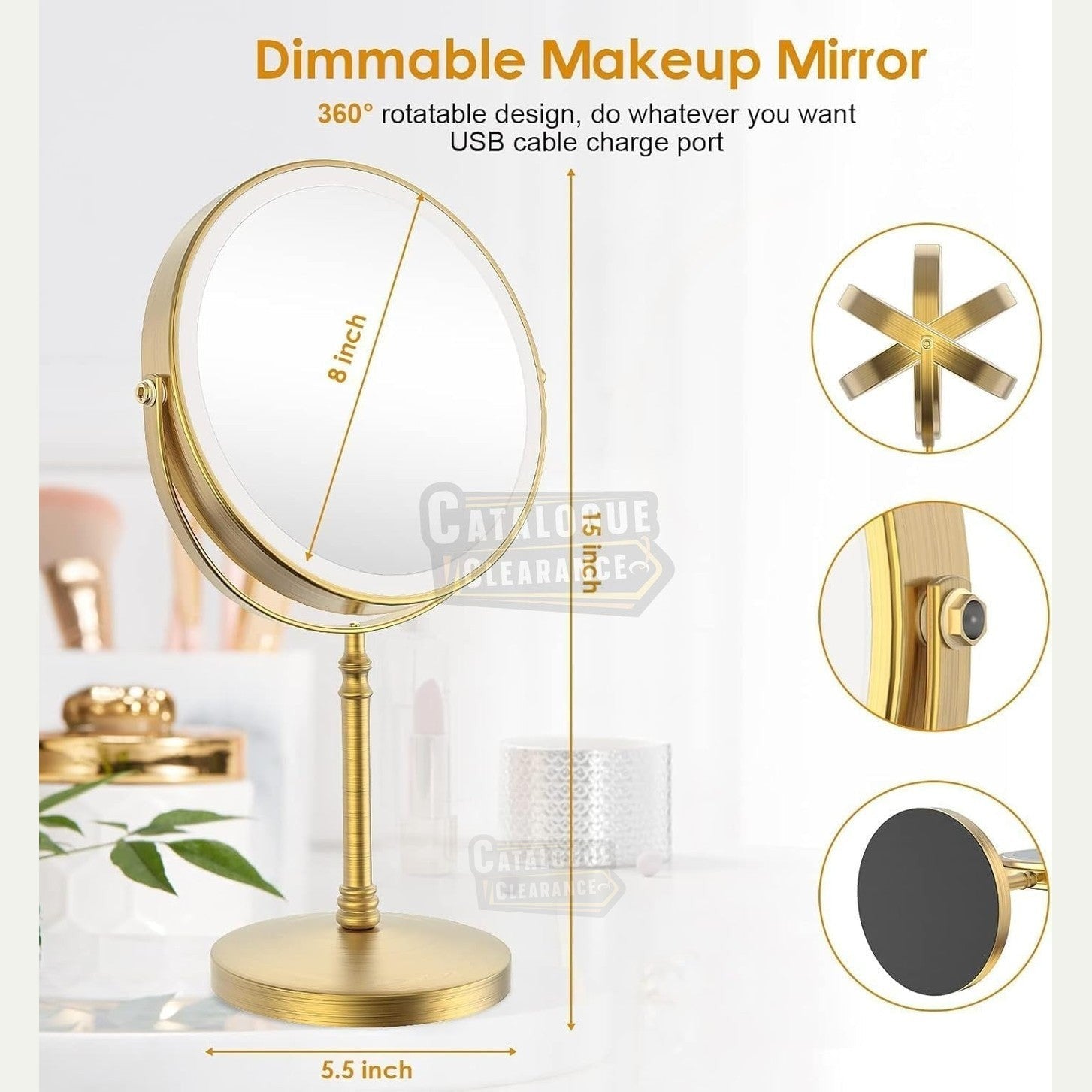 Rechargeable 8" Lighted Makeup Mirror – 1x/10x Magnification, 3 Colors & Touch Control