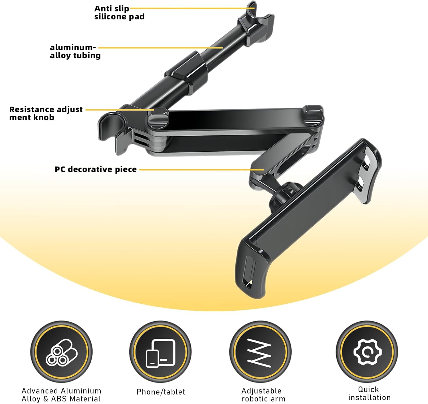 TABLET/PHONE HOLDER - 4.7-14 inch - 360°Rotatable, Stretchable Headrest by Nestling