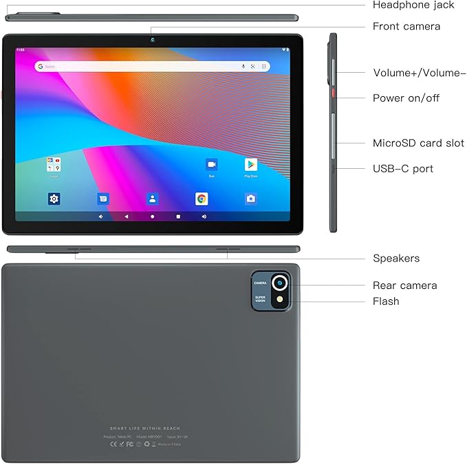 MB1001 Tablet 10 Inch Android 10.1 Tablets HD Touch-Screen,1.6 GHz Quad Core Processor 2GB RAM 32GB Storage