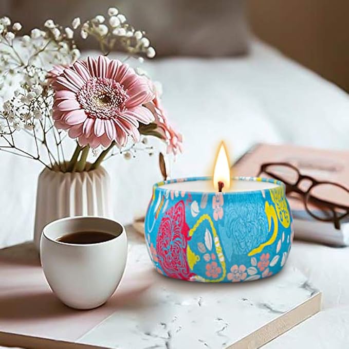 Floral Scented Candle Gift Set – 4 Decorative Tin Candles with Gift Box