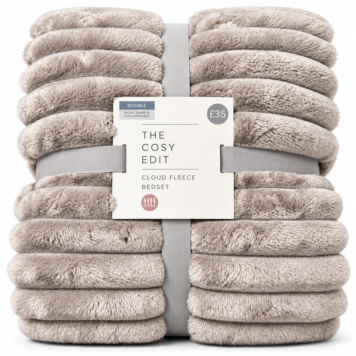 High St Premium,The Cosy Edit Cloud Fleece,size Double Duvet Cover & 2 pillowcases Set – Neutral Grey