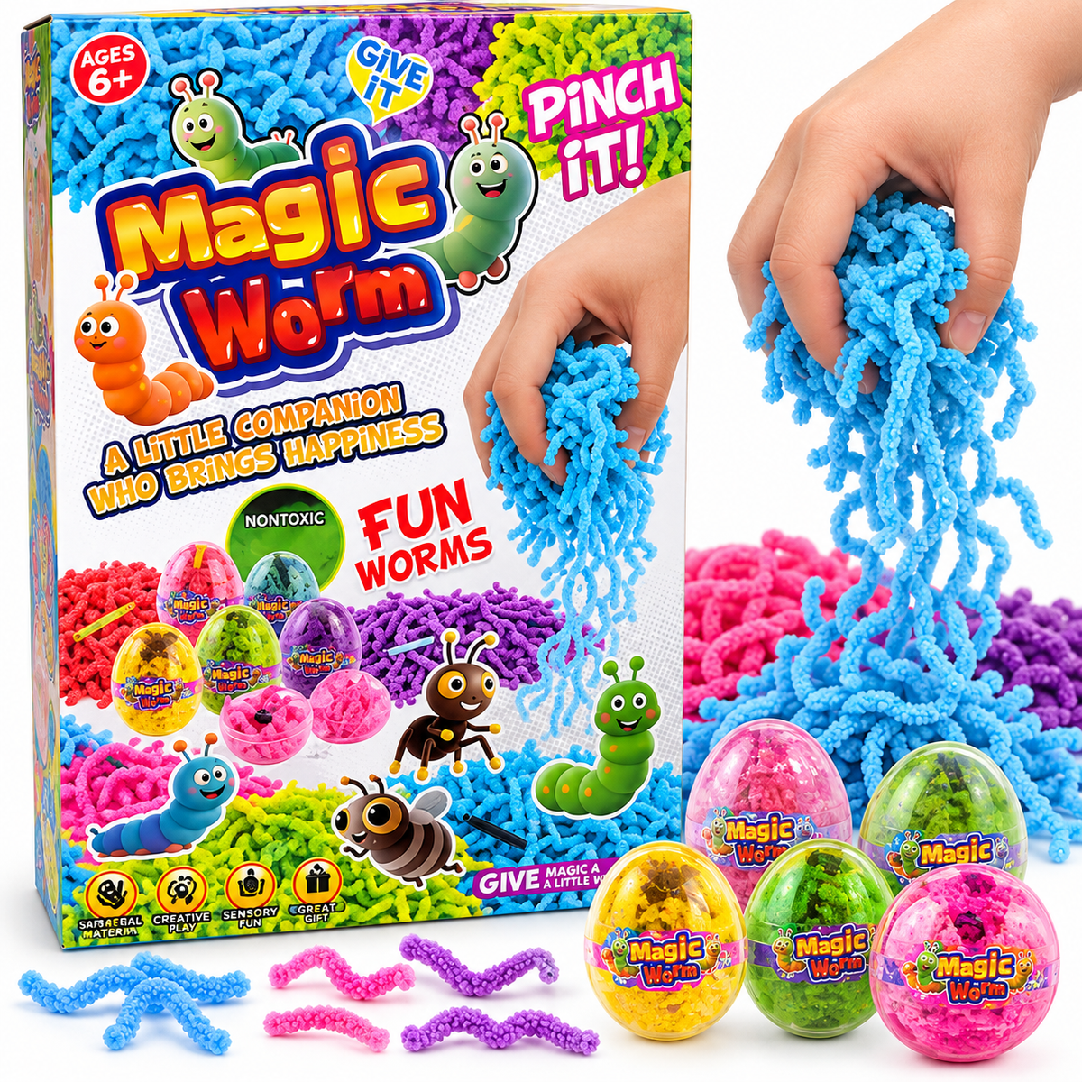 Magic Worm Sensory Play Set – Colourful Squishy Worms Toy