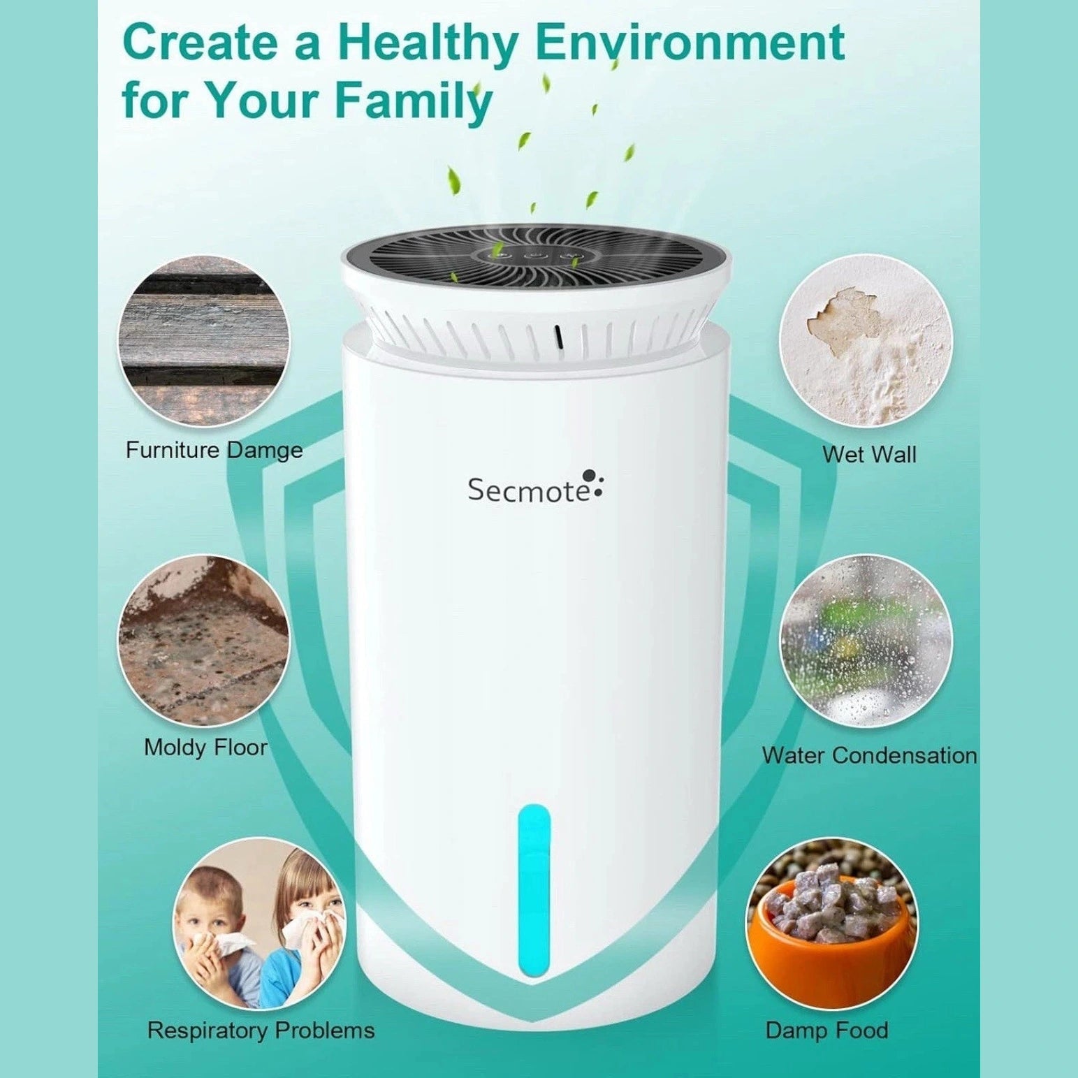 Secmote 1850ML Quiet Dehumidifier – Portable Moisture Control for Home