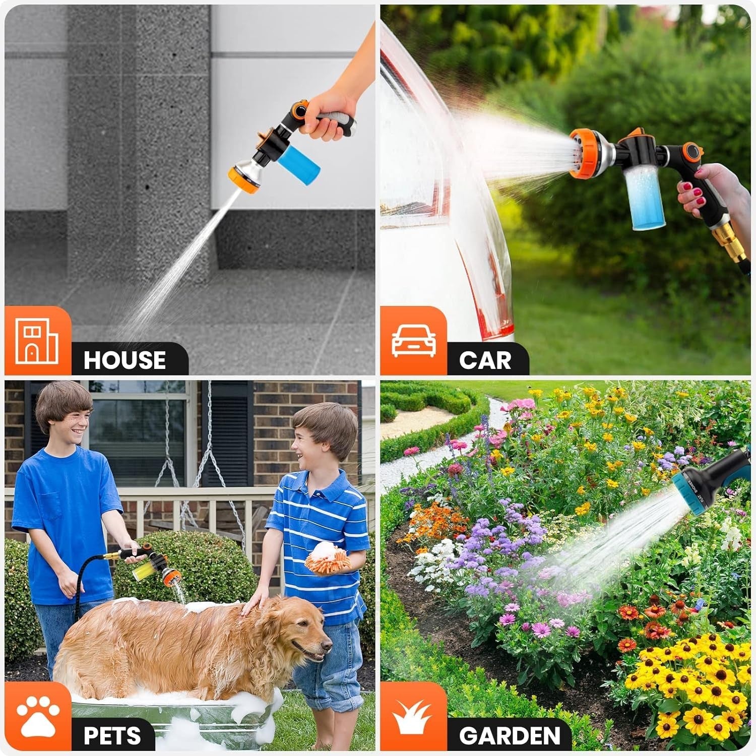 75ft Expandable Garden Hose with Brass Fittings & 10-Pattern Spray Nozzle + Soap Foam Gun