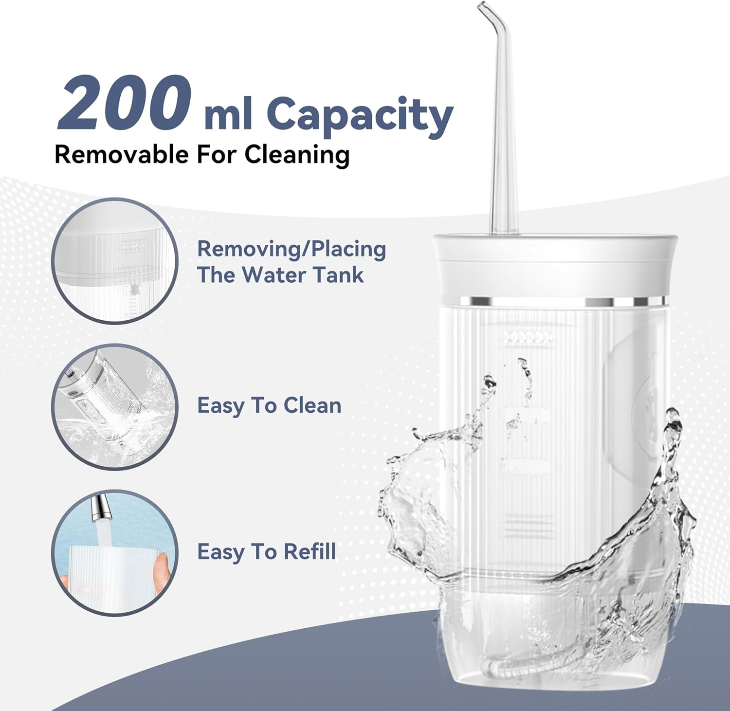 Water Flossers for Teeth Cordless - Oral Irrigator Water Teeth Cleaner Pick, 200ML Telescopic Water Tank